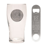 18th Birthday Pint Beer Glass with Bottle Opener - Clear & Silver