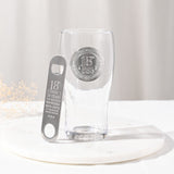 18th Birthday Pint Beer Glass with Bottle Opener - Clear & Silver