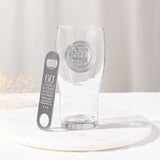 60th Birthday Bottle Opener & Pint Beer Glass - Clear & Silver