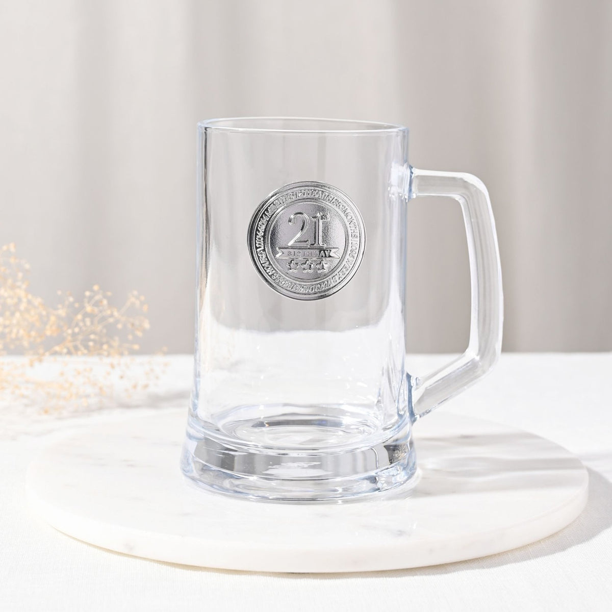 21st Birthday Badged Tankard Beer Glass 650ml - Clear