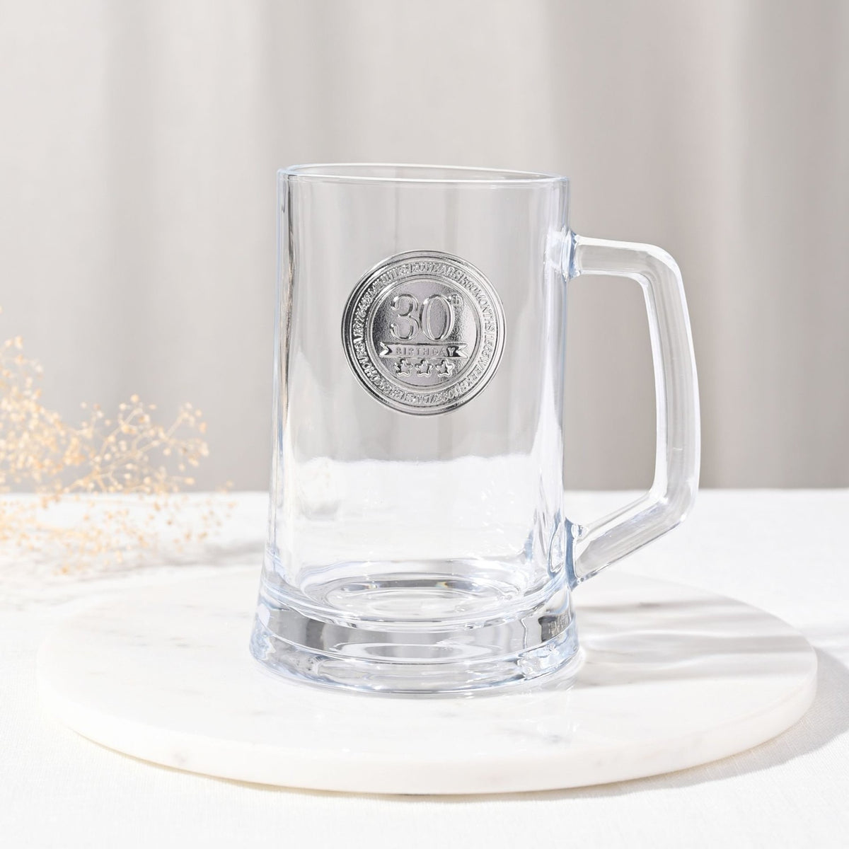 30th Birthday Badged Tankard Beer Glass 650ml - Clear