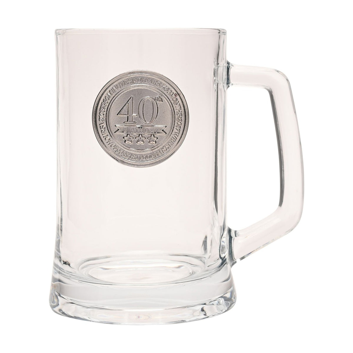 40th Birthday Badged Tankard Beer Glass 650ml - Clear