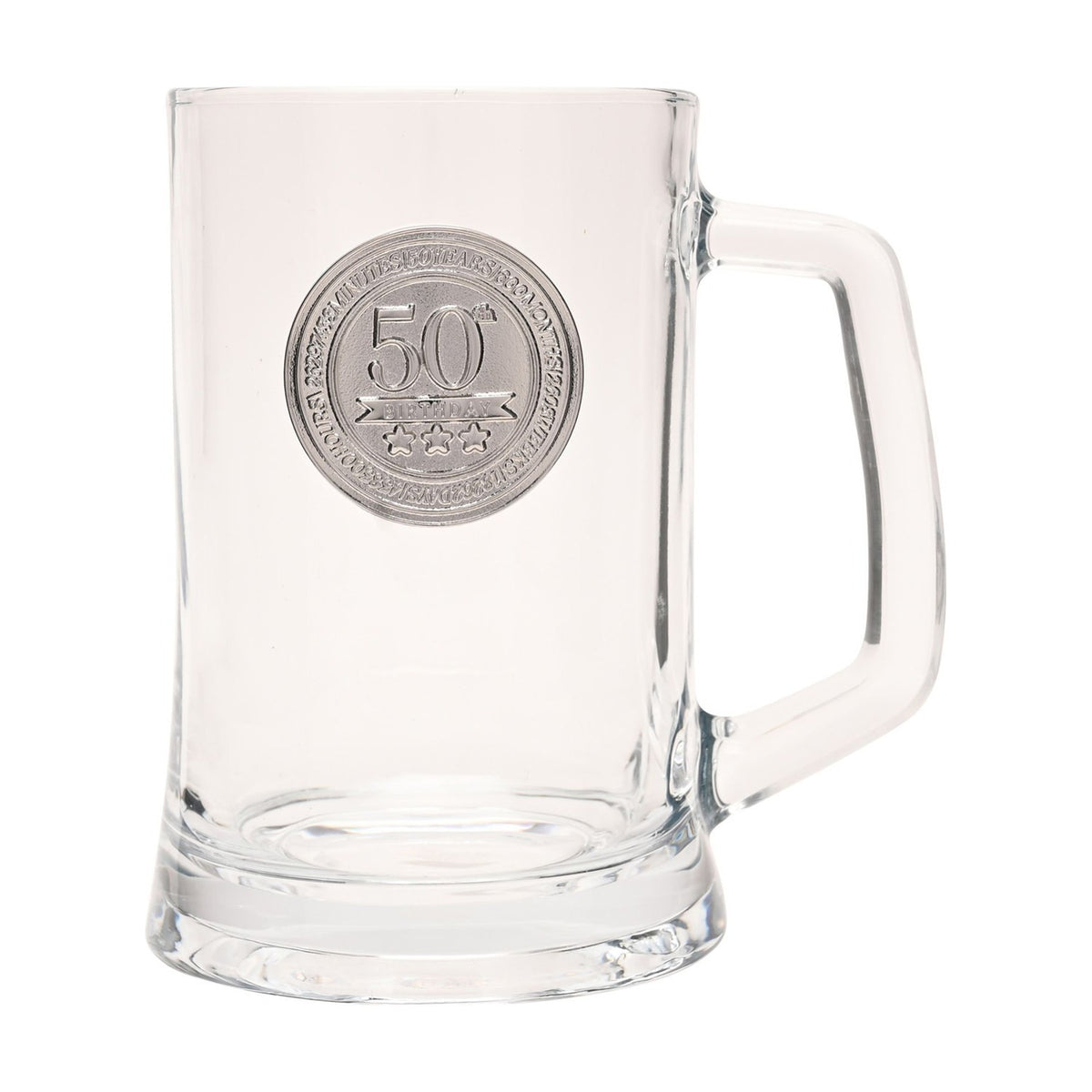 50th Birthday Badged Tankard Beer Glass 650ml - Clear