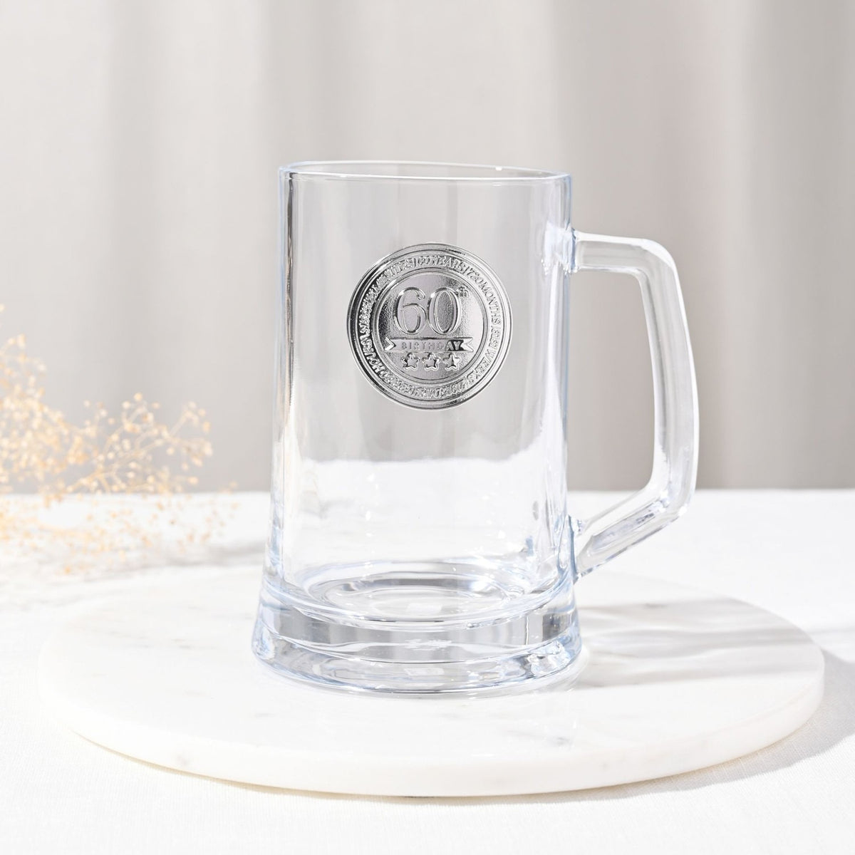 60th Birthday Badged Tankard Beer Glass 650ml - Clear