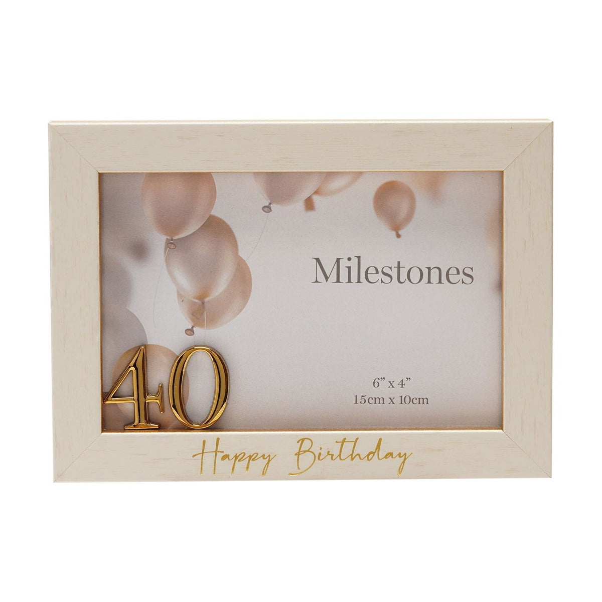 3D Number 40 Plastic Photo Frame 6 x 4in - White & Gold