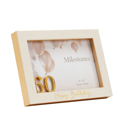 3D Number 60 Birthday Plastic Photo Frame 6 x 4in - White & Gold