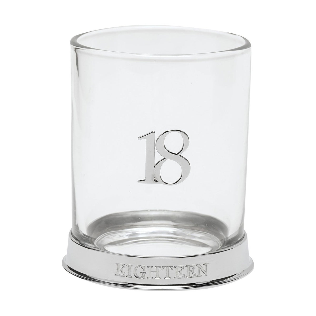 Round 3D Number 18 Birthday Whisky Glass Tumbler - Silver