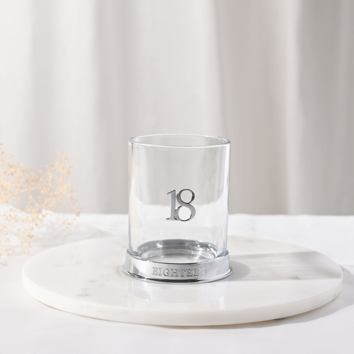 Round 3D Number 18 Birthday Whisky Glass Tumbler - Silver