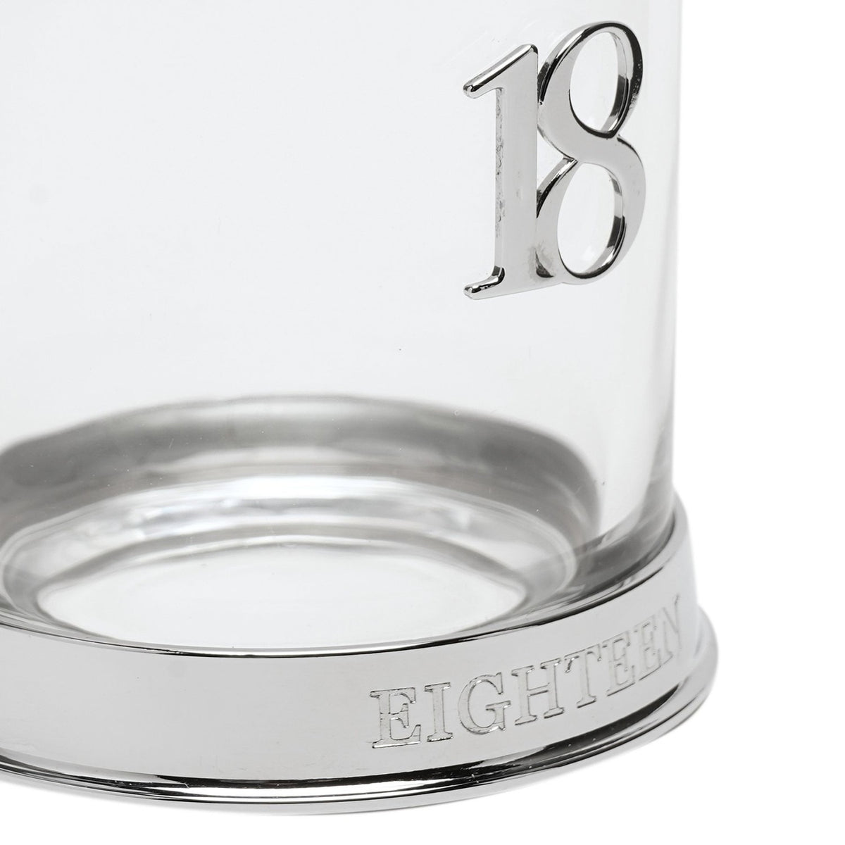 Round 3D Number 18 Birthday Whisky Glass Tumbler - Silver