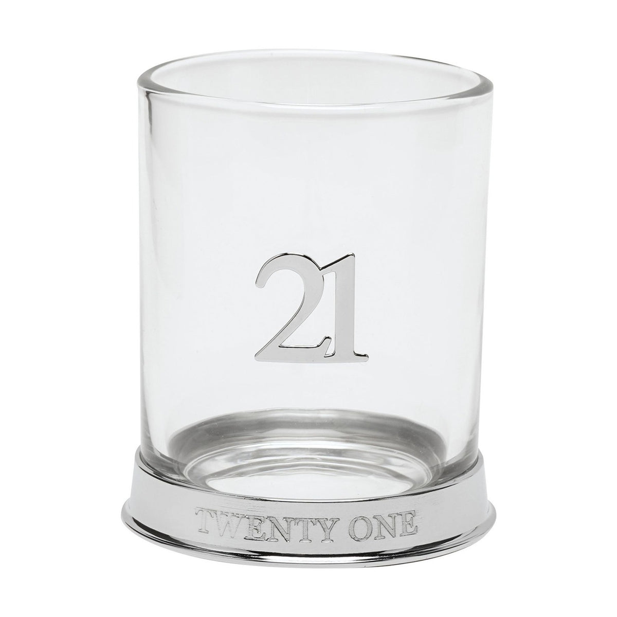 Birthday 3D Number 21 Round Glass Whisky Tumbler - Silver