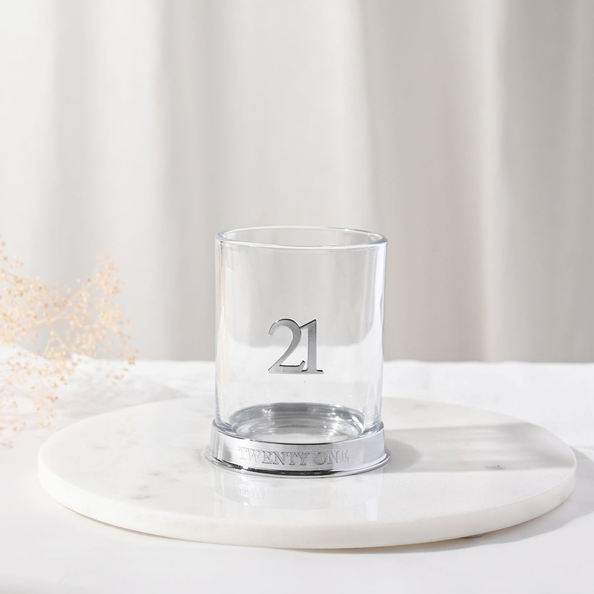 Birthday 3D Number 21 Round Glass Whisky Tumbler - Silver