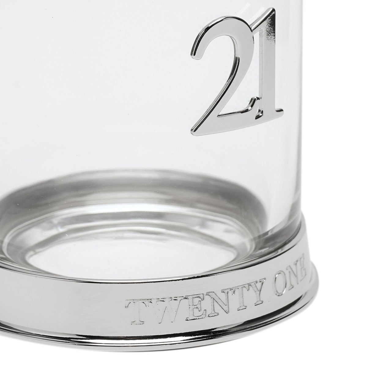 Birthday 3D Number 21 Round Glass Whisky Tumbler - Silver