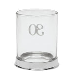 Round clear glass whisky tumbler with a raised silver 3D number 30 on the side and a silver base, shown on a plain white background.