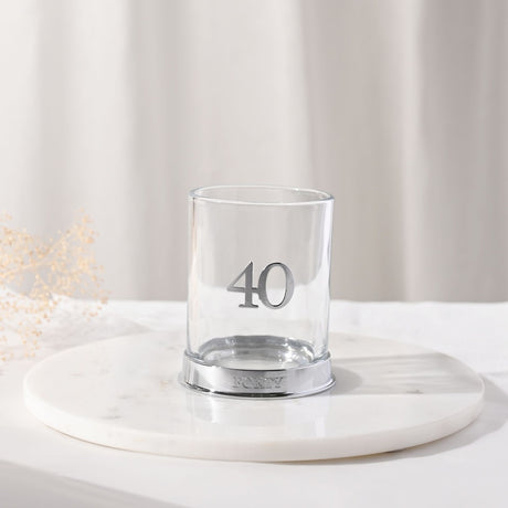 40th Birthday 3D Number Glass Whisky Tumbler - Silver