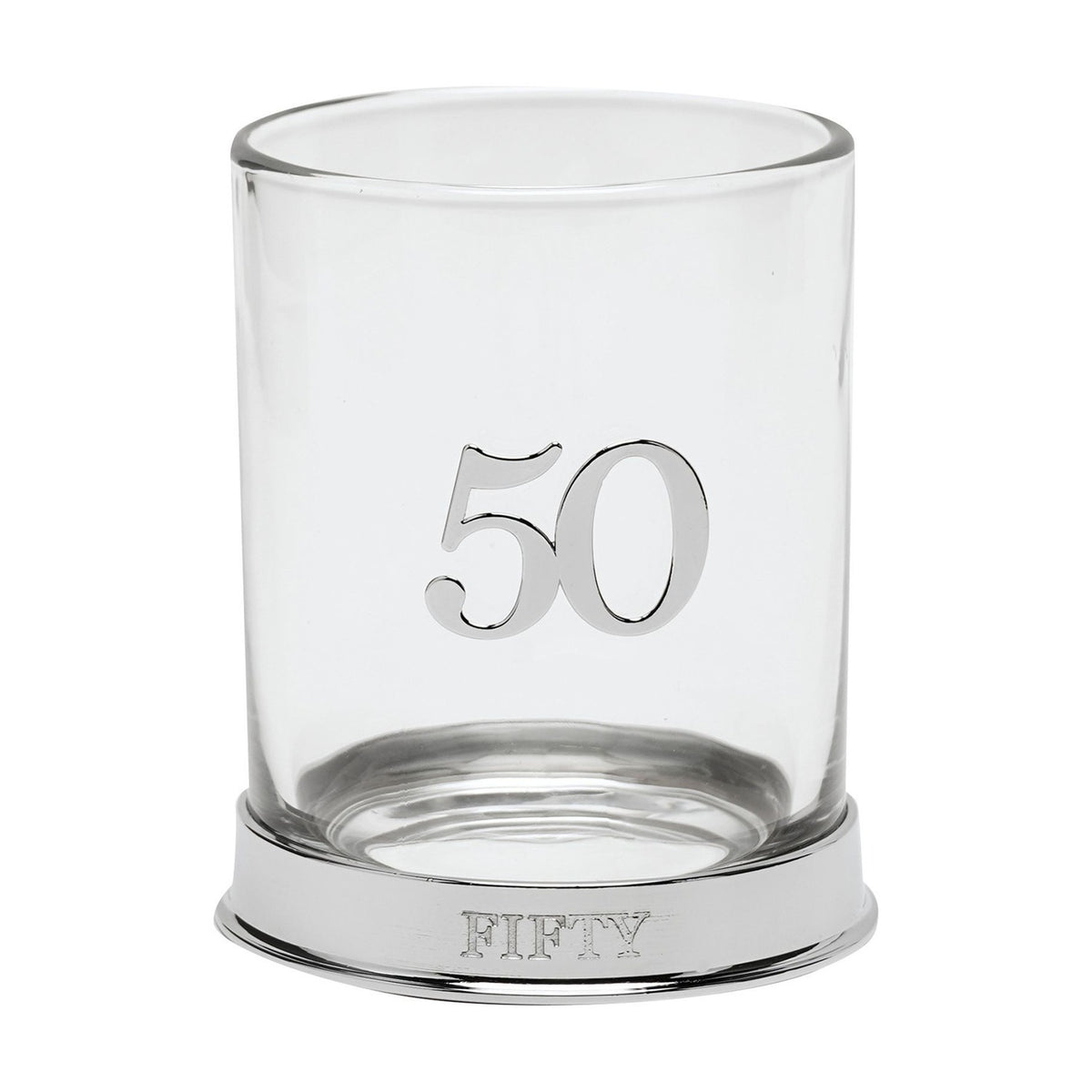 3D Number 50 Whisky Glass Tumbler with Fifty Base - Silver