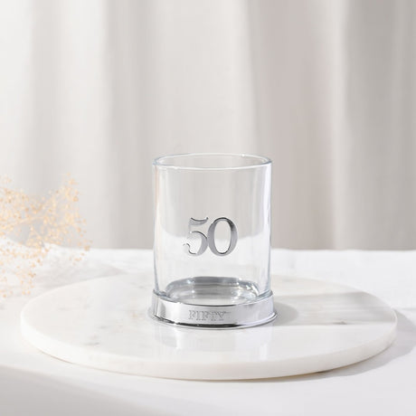 3D Number 50 Whisky Glass Tumbler with Fifty Base - Silver