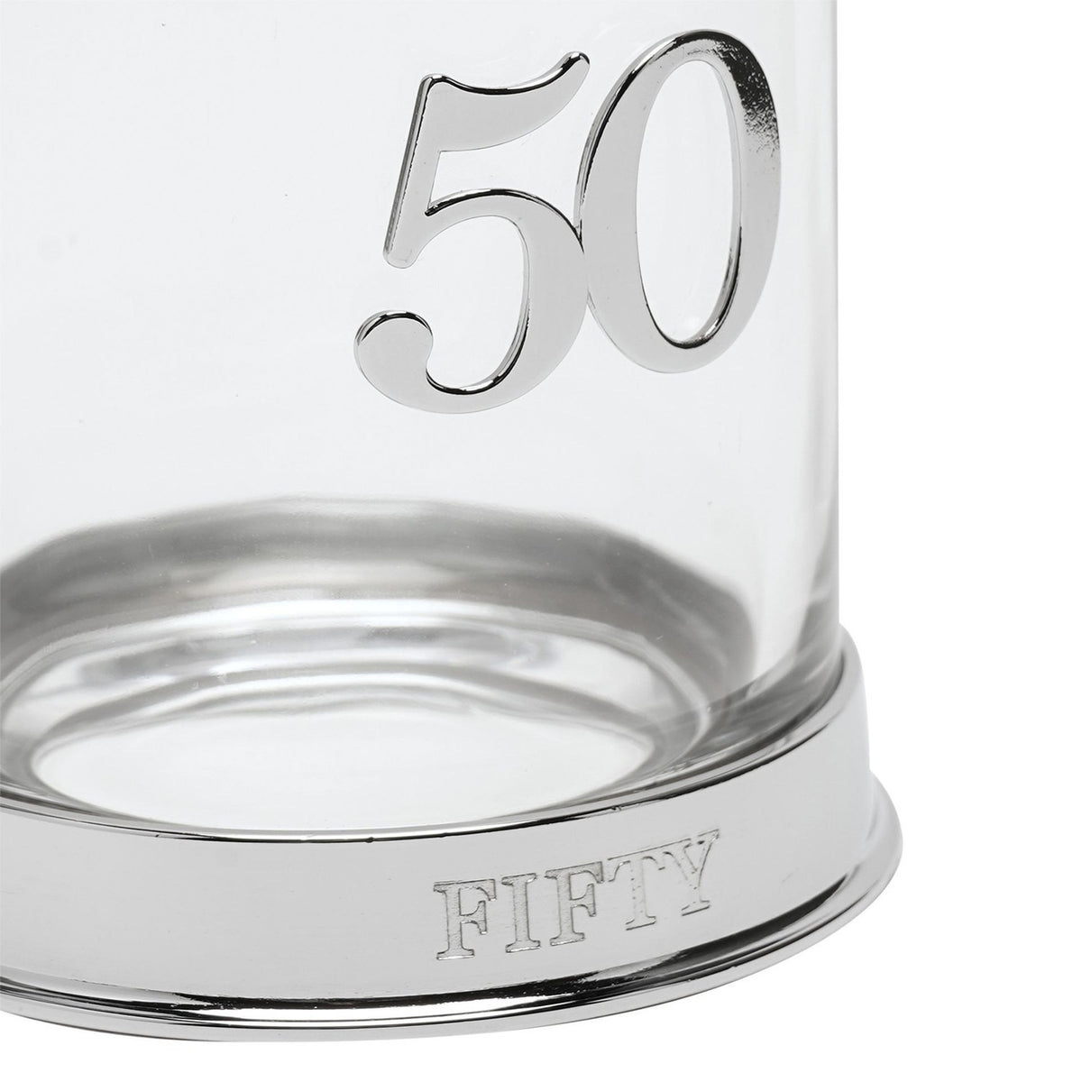 3D Number 50 Whisky Glass Tumbler with Fifty Base - Silver