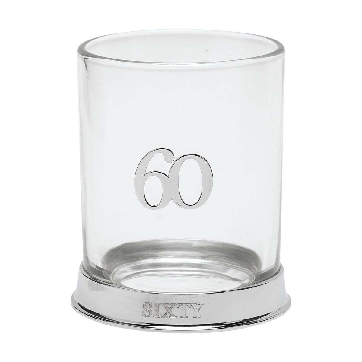 3D Number 60 Whisky Glass Tumbler with Sixty Base - Silver