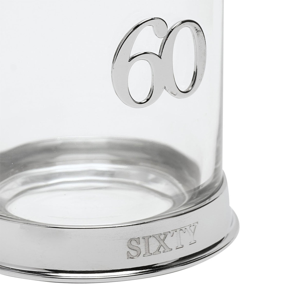 3D Number 60 Whisky Glass Tumbler with Sixty Base - Silver
