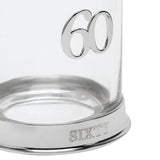 3D Number 60 Whisky Glass Tumbler with Sixty Base - Silver