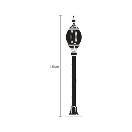 Mullion Cast Aluminium Outdoor Bollard Light in black, 130cm tall with an oval lantern head on a slim post and moulded base, shown on a white background with height marker.