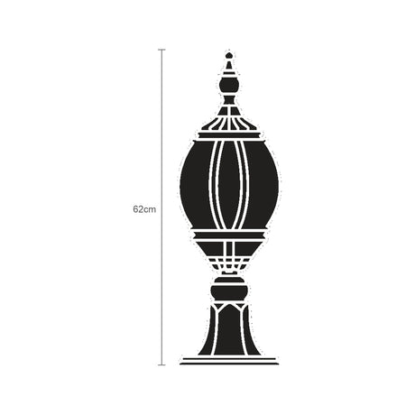 Mullion Cast Aluminium Outdoor Bollard Light, 62cm, a single-light lantern with ornate finial atop a pedestal base, shown in black with height measurement on a white background.