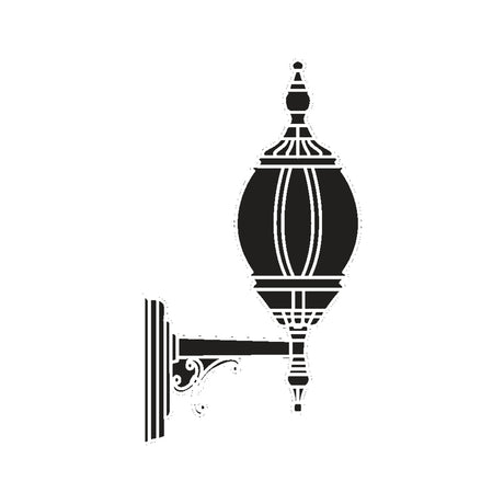 Mullion Large cast aluminium outdoor hanging wall lantern in black, with an ornate wall bracket and tiered finial, shown on a plain white background.