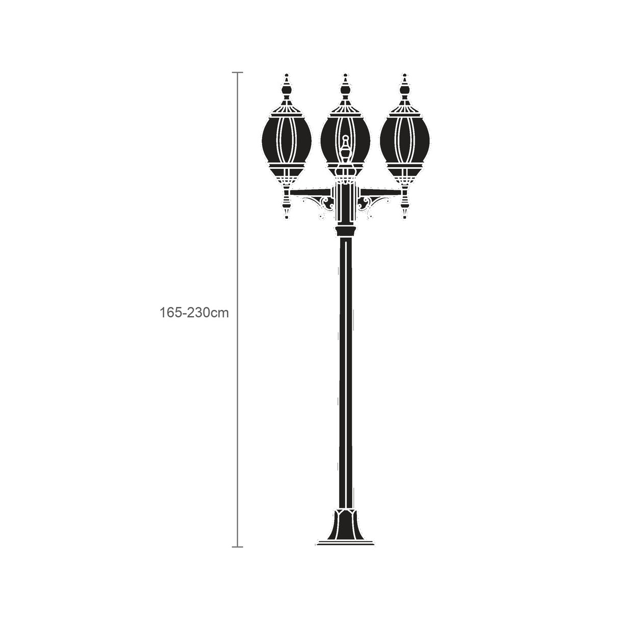 Mullion Small Cast Aluminium Outdoor Adjustable 3 Light Lamp Post - 165-230cm