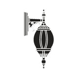 Mullion Small cast aluminium outdoor hanging wall lantern in black, with ornate wall bracket and ribbed oval lantern body, shown on a plain white background.