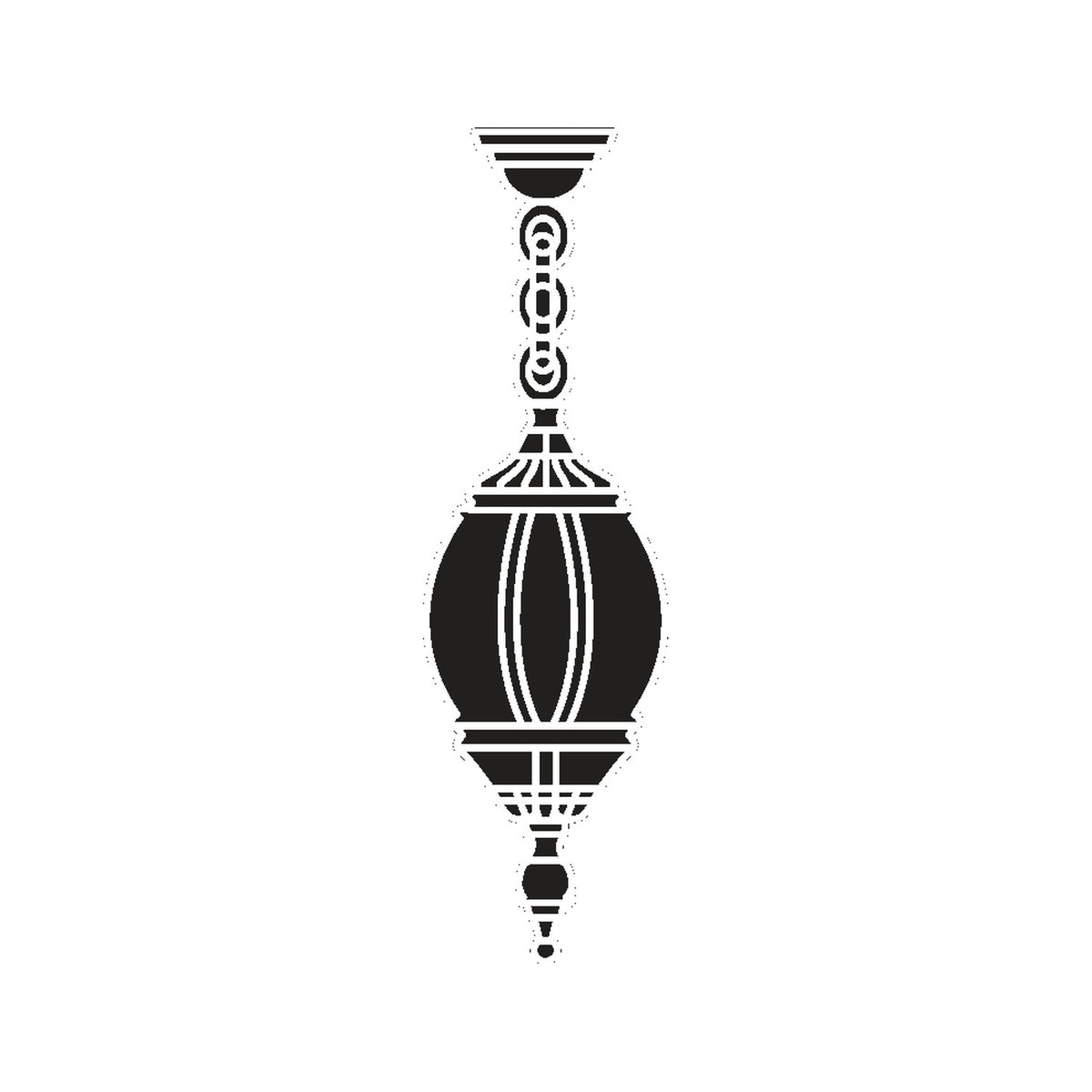 Mullion Small cast aluminium outdoor pendant light in black, an oval lantern with fluted body suspended on a decorative chain from a ceiling cap, shown on a plain white background.