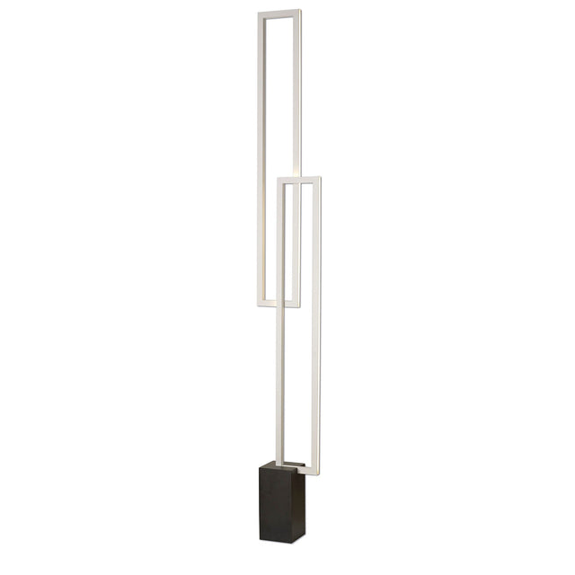 The Mural LED Floor Lamp 48W 3000K in matt white features a minimalist design with two rectangular frames at different heights, perfect for adding modern style and lighting to your living room.