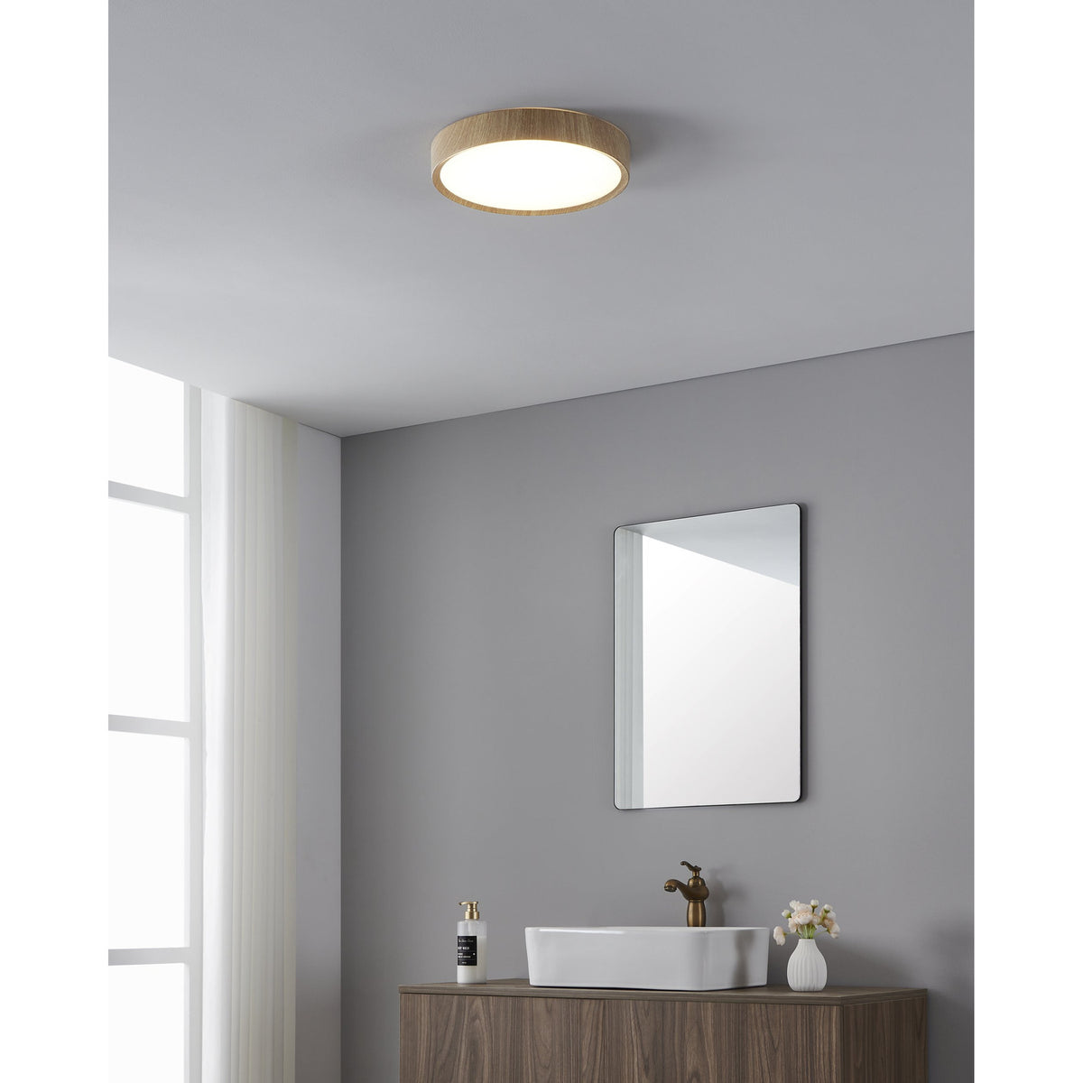 Musurita LED Bathroom Ceiling Light - Natural Wood Effect