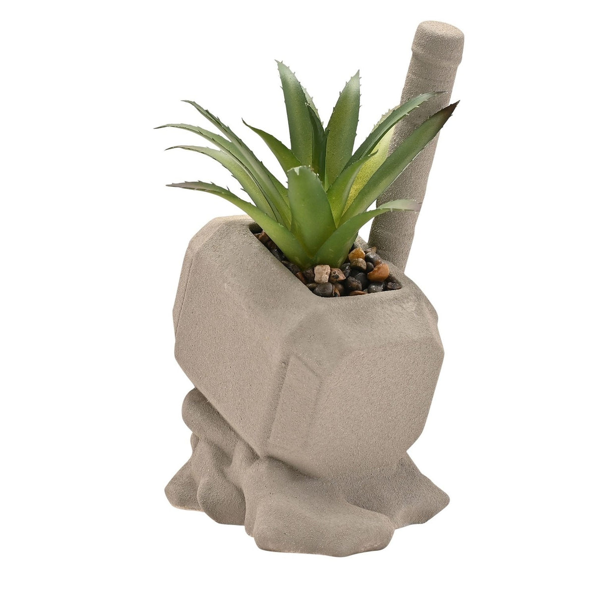 Thor Hammer Ceramic Planter with Faux Succulent Plant - Grey