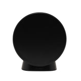 Round Deadpool emblem resin money box, black back shown on curved stand, coin slot along top edge, plain white background.