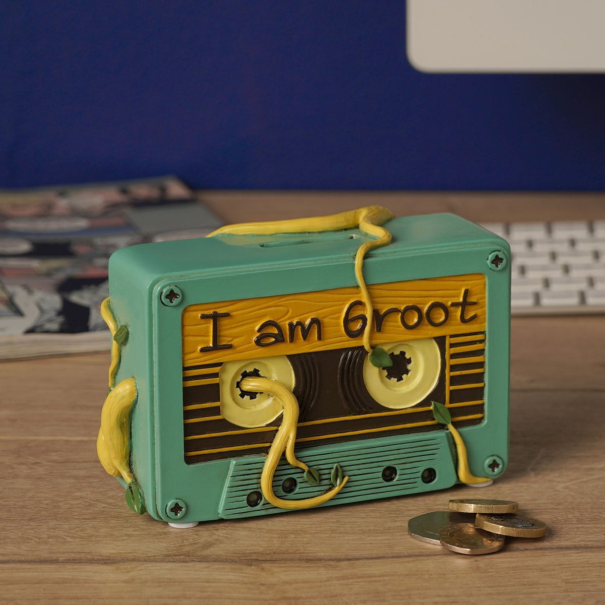 Avengers I Am Groot Cassette Tape Money Box - Green & Yellow