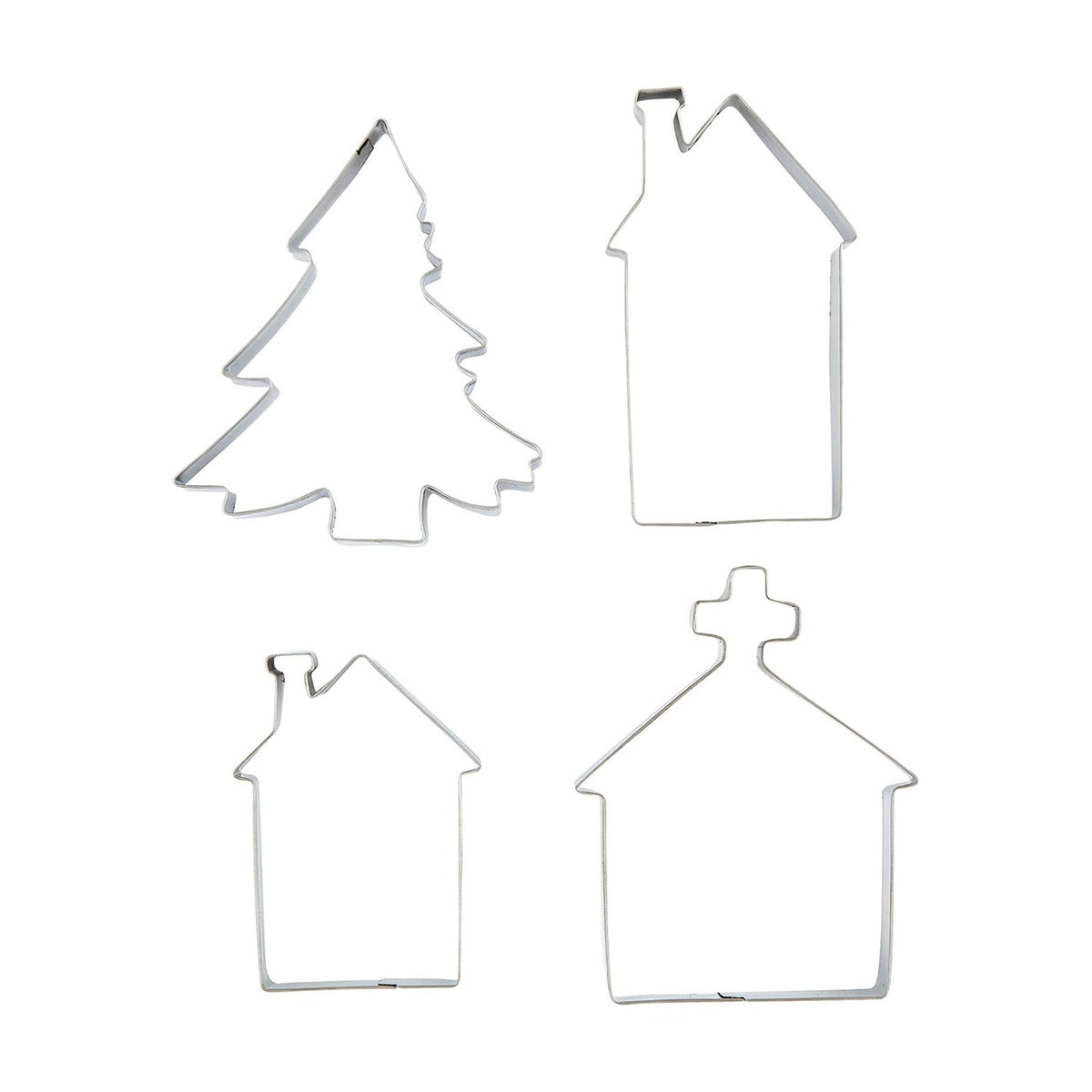 Festive Village Tree and Church Iron Cookie Cutters - Silver