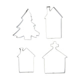 Festive Village Tree and Church Iron Cookie Cutters - Silver