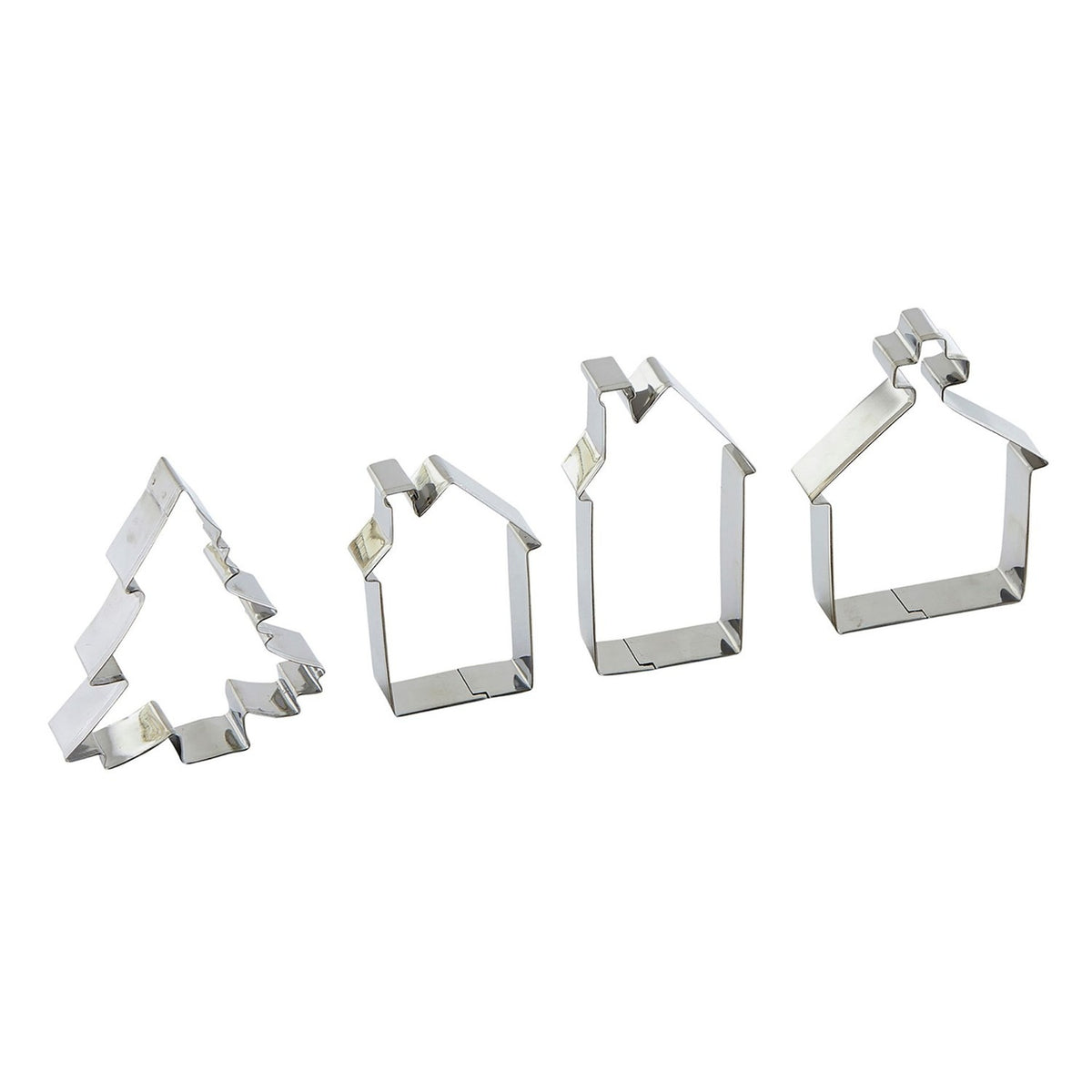 Festive Village Tree and Church Iron Cookie Cutters - Silver