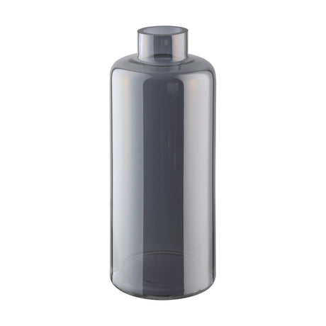 Nabas Glass Vase 38.5cm, a tall cylindrical smoke-grey glass vase with rounded shoulder and short neck, shown on a plain white background.