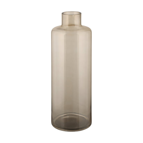 Nabas Glass Vase in brown tinted glass, tall bottle-shaped floor vase with cylindrical body, rounded shoulder and narrow neck, shown against a plain white background.
