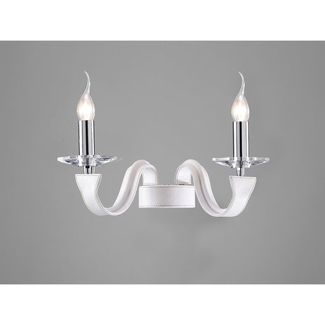 Nardini 2 Light Crystal Wall Light - Chrome With White Leather