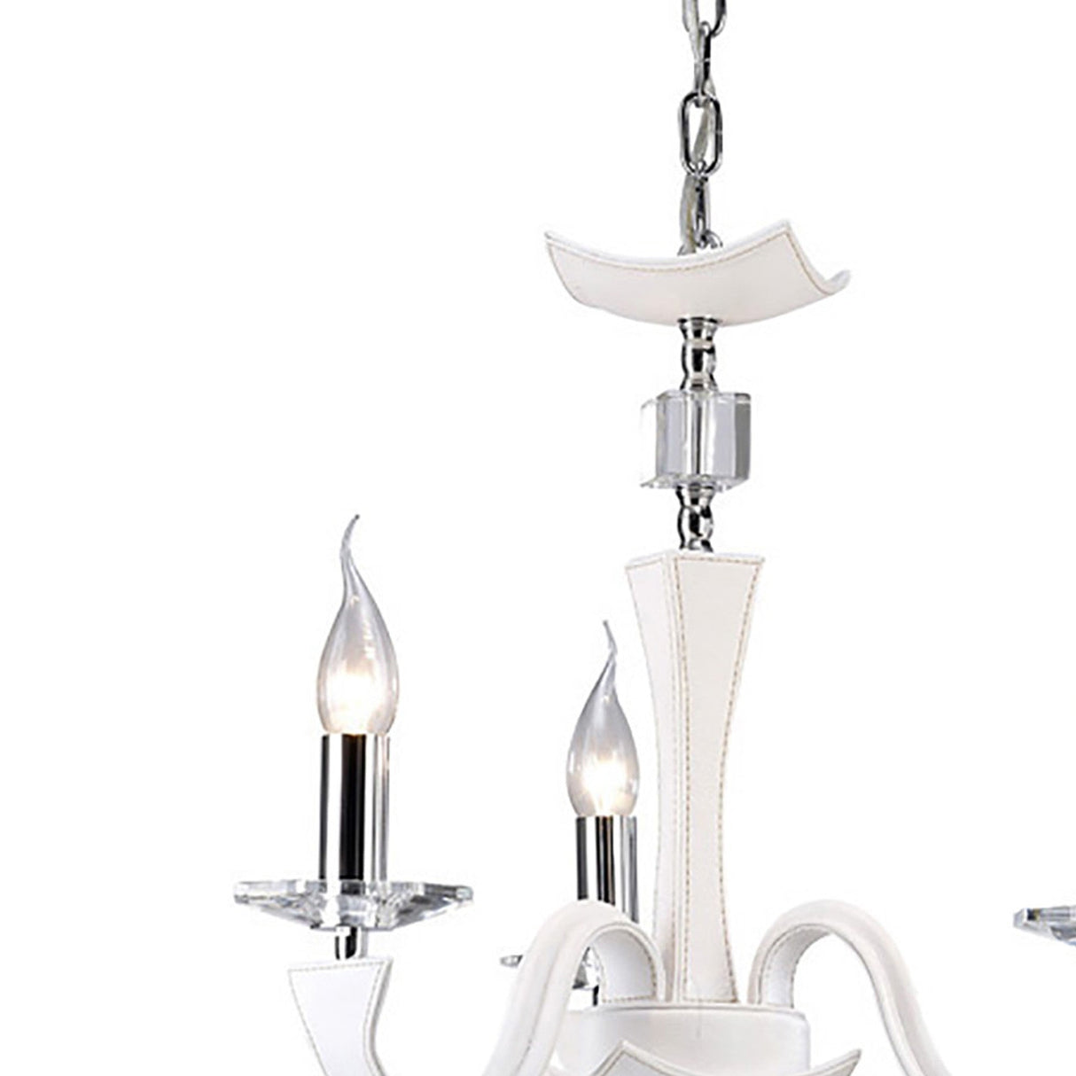 Nardini 50cm 3 Light Crystal Chandelier - Chrome & White Faux Leather