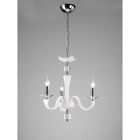 Nardini 50cm 3 Light Crystal Chandelier - Chrome & White Faux Leather