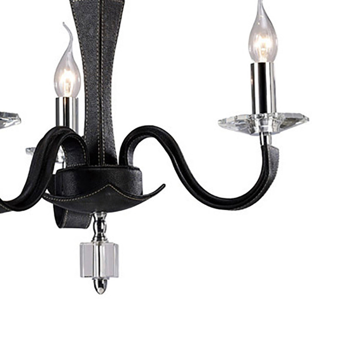 Nardini 50cm 3 Light Crystal Chandelier - Chrome & Black Faux Leather