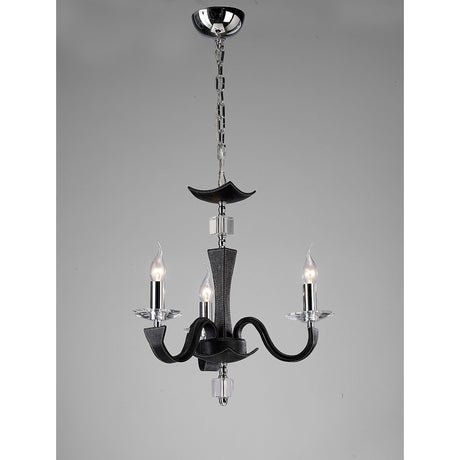 Nardini 50cm 3 Light Crystal Chandelier - Chrome & Black Faux Leather