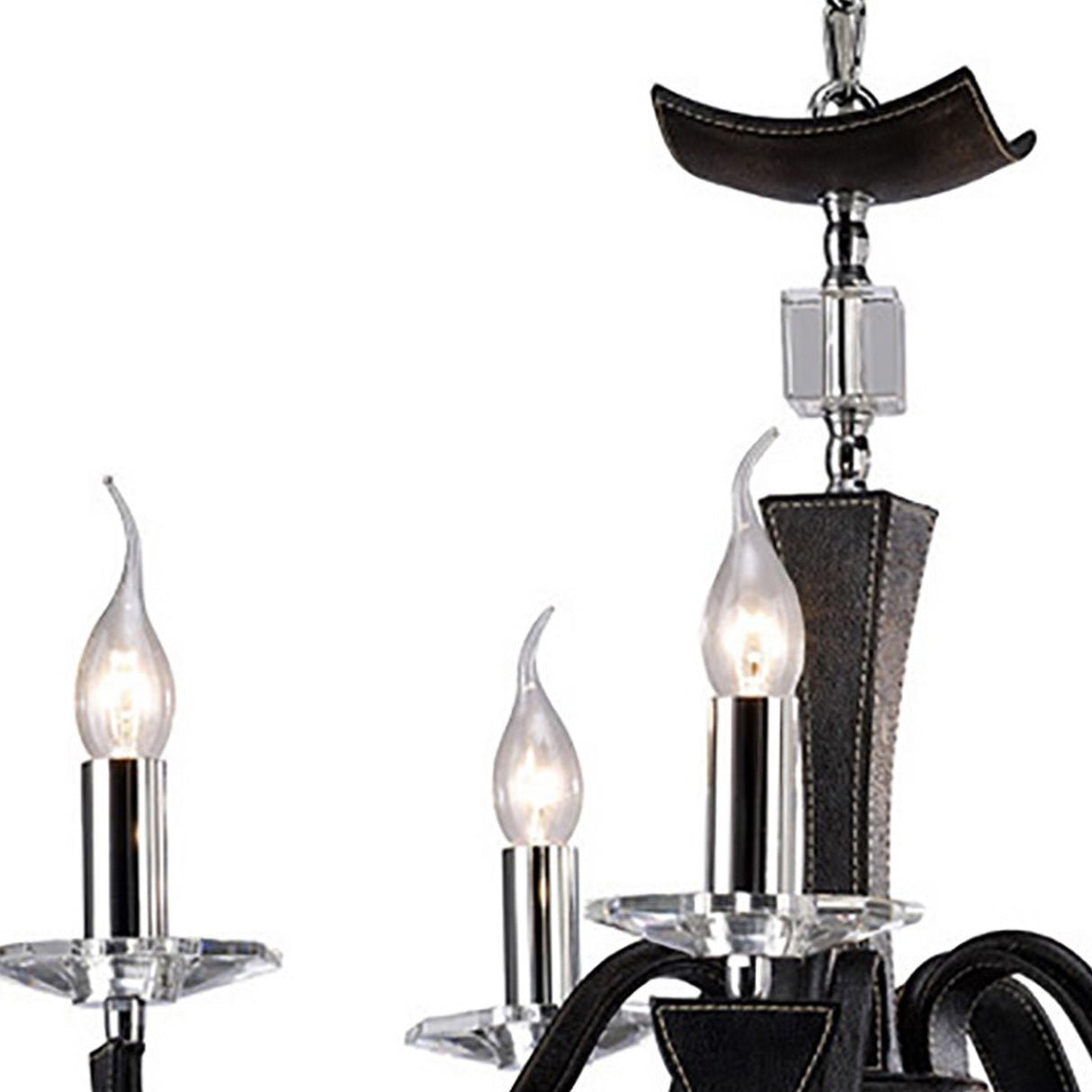 Nardini 60cm 5 Light Crystal Chandelier - Chrome & Black Faux Leather