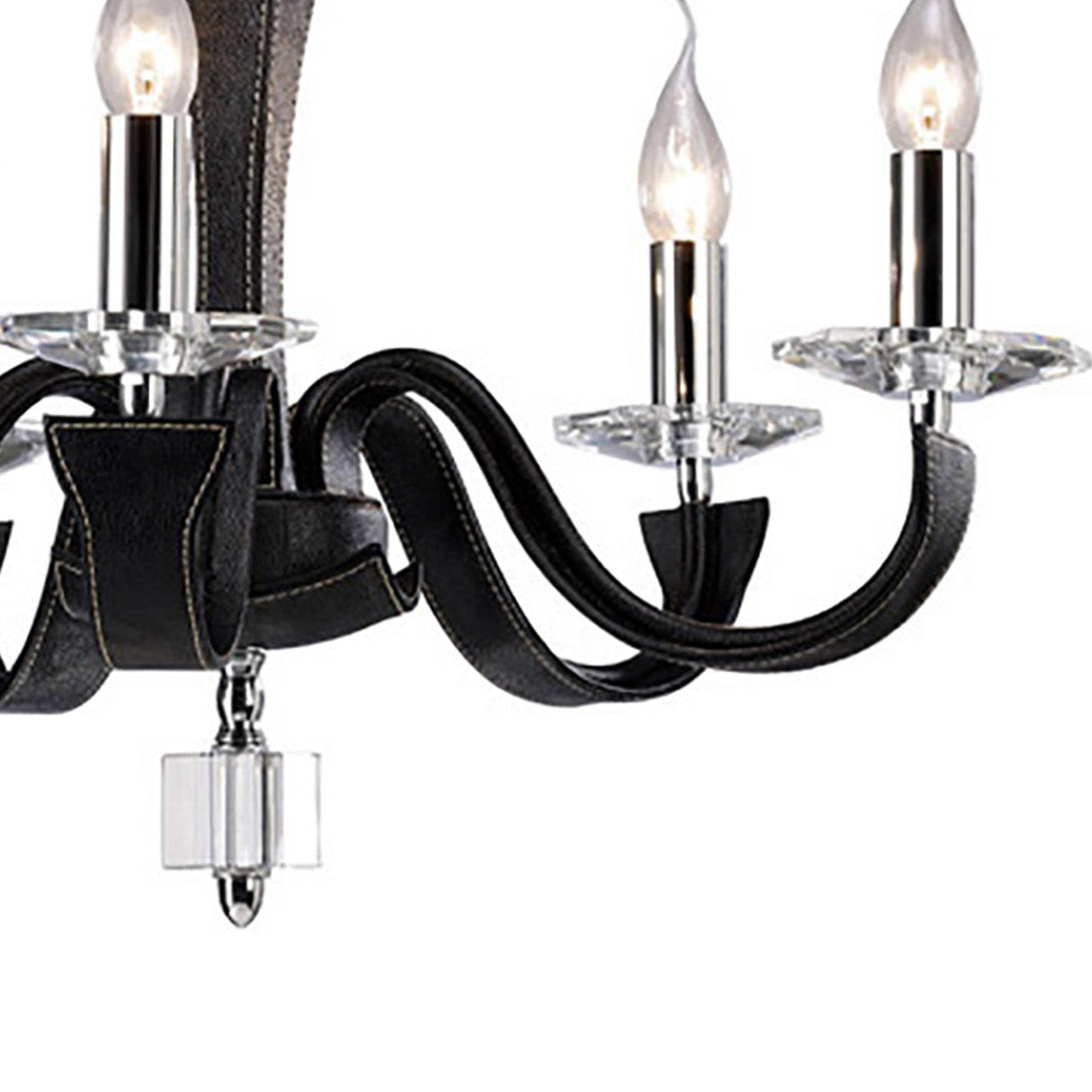 Nardini 60cm 5 Light Crystal Chandelier - Chrome & Black Faux Leather