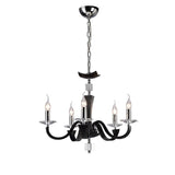 Nardini 60cm 5 Light Crystal Chandelier - Chrome & Black Faux Leather