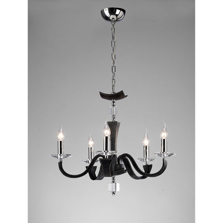 Nardini 60cm 5 Light Crystal Chandelier - Chrome & Black Faux Leather