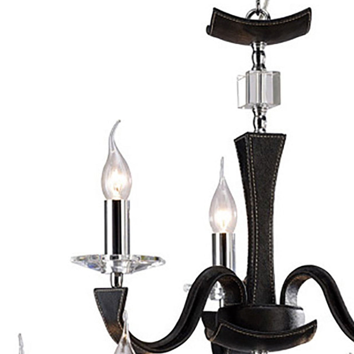 Nardini 2 Tier 9 Light Crystal Chandelier - Chrome & Black Faux Leather